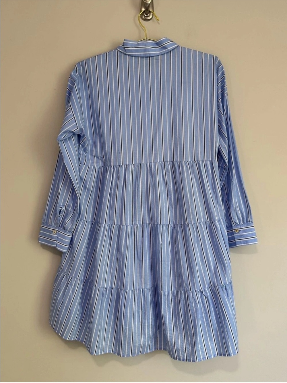 Tuckernuck Pomander Place Shades of Blue Tiered Striped Shirt Dress XS - Picture 3 of 6
